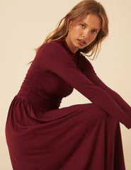 Burgundy Long Sleeve Drop Waist Aubrey Midaxi Dress