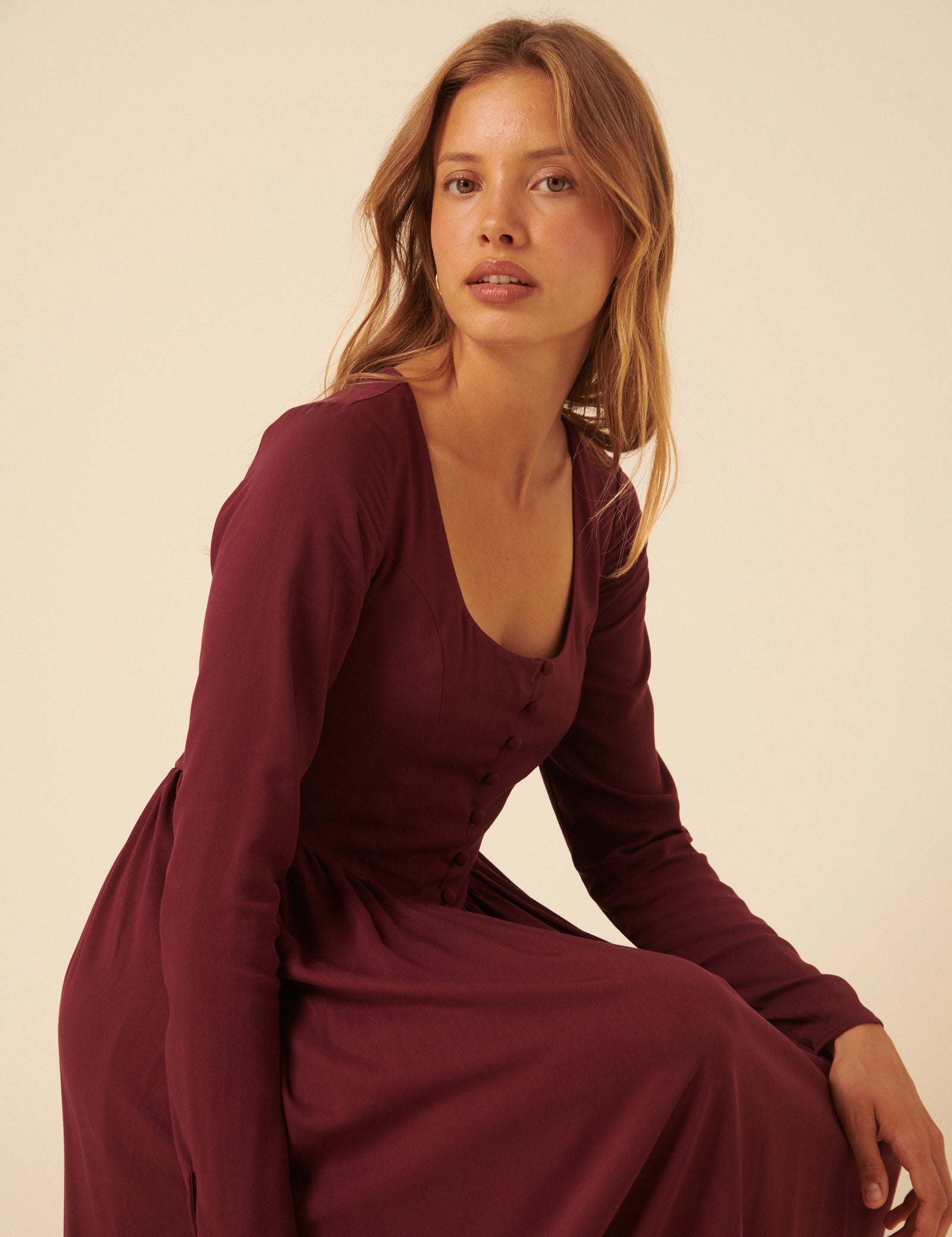 Red Long Sleeve Cora Midi Dress