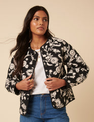 Black Floral Quilted Reversible Jacket