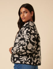 Black Floral Quilted Reversible Jacket
