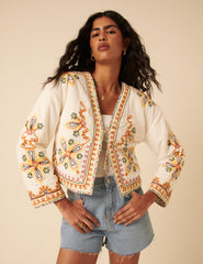 Poppy Delevingne White Embroidered Willow Jacket