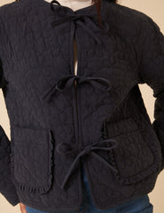 Navy Tie-Front Quilted Jacket