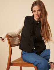 Black Tie Front Quilted Gilet
