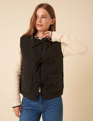 Black Tie Front Quilted Gilet