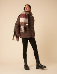 Brown Reversible Borg Quilted Jacket