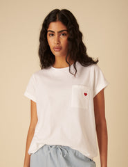 White Embroidered Heart T-Shirt