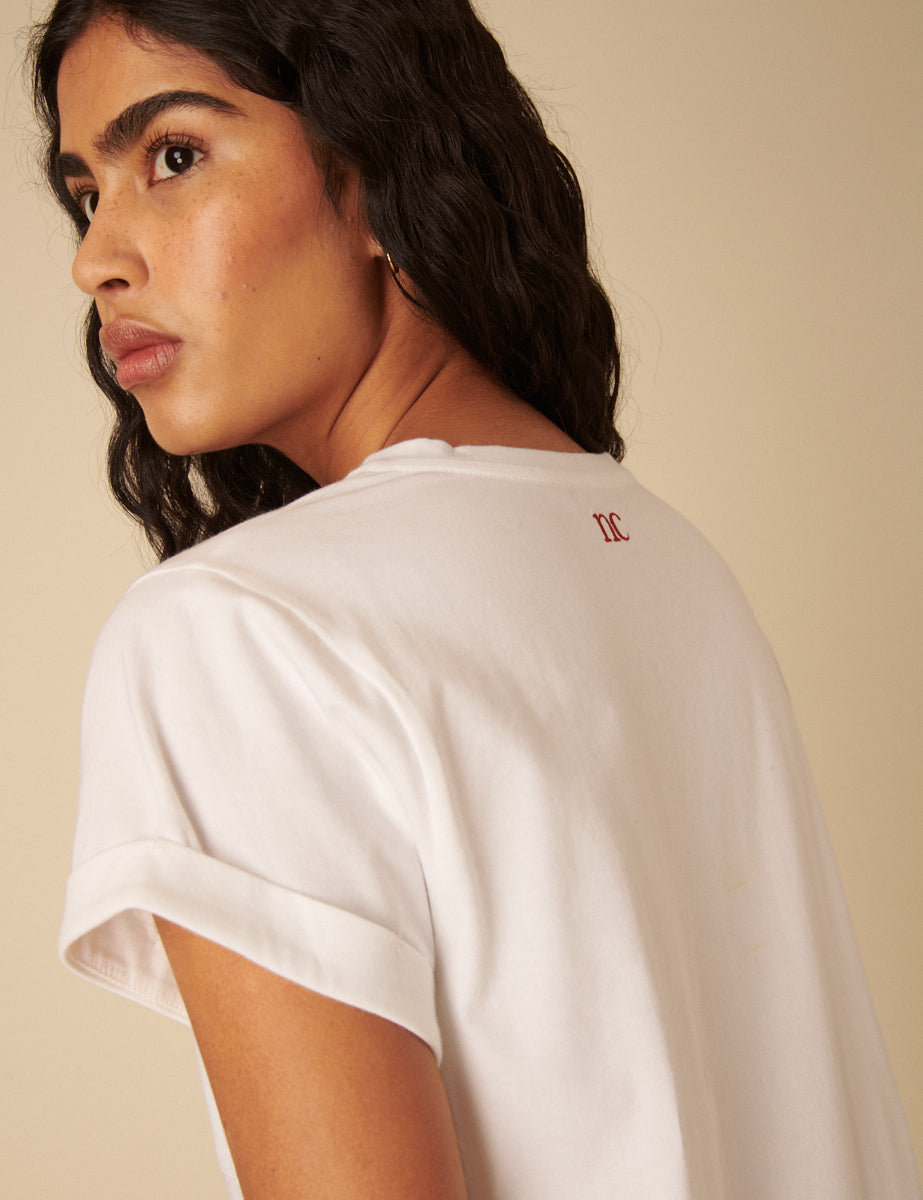 White Embroidered Heart T-Shirt