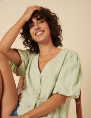 Lime Green Puff Sleeve Blouse