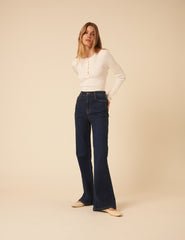 White Ribbed Knitted Long Sleeve Top