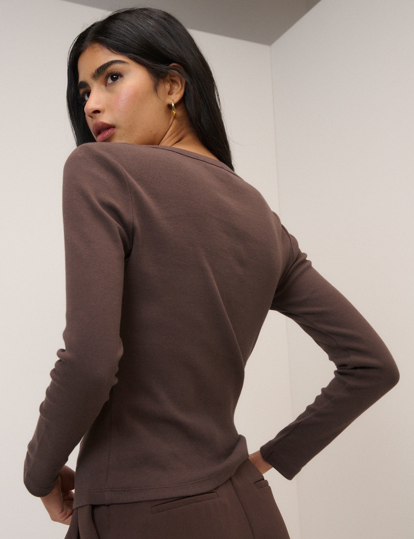 Brown Scoop Neck Top