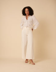 White Balloon Sleeve Blouse