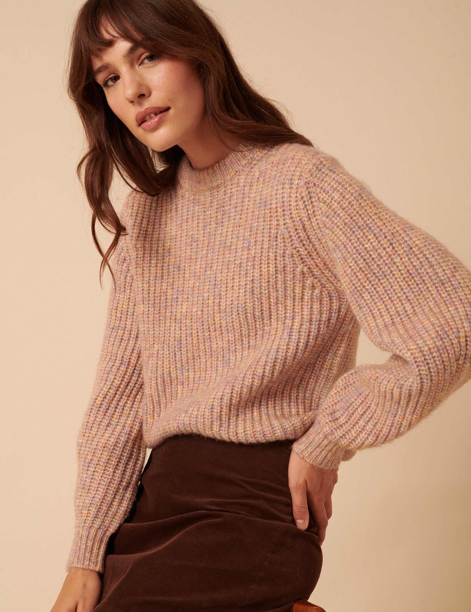 Soft Pink Multi Stitch Chunky Jumper
