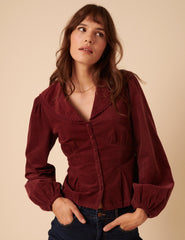 Burgundy Peter Pan Collar Blouse