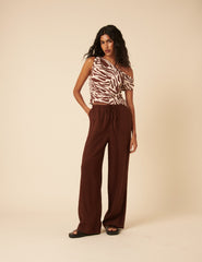 Brown Zebra Print One Shoulder Top