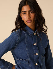 Dark Denim Scallop Hem Jacket