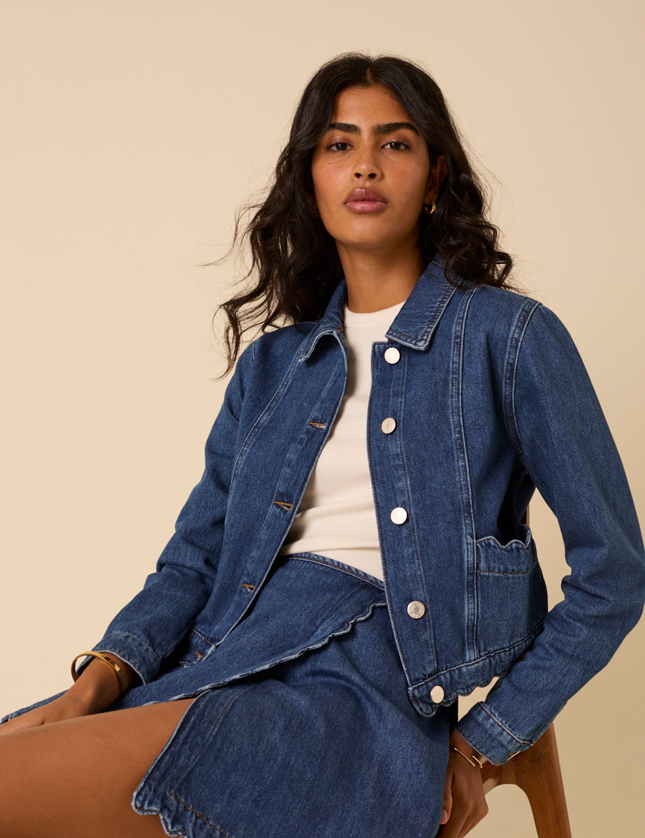 Dark Denim Scallop Hem Jacket