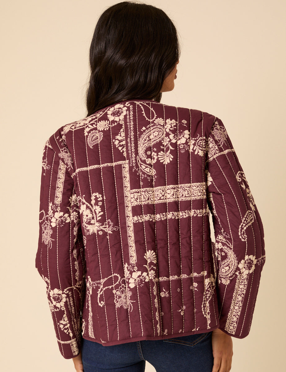 Burgundy Floral Reversible Quilted Jacket