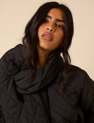 Black Quilted Detachable Scarf Coat