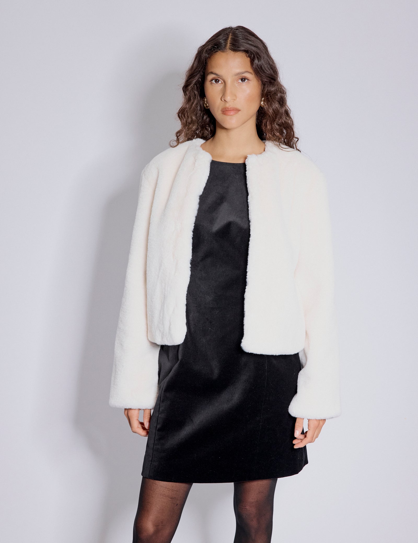 White Faux Fur Cropped Jacket