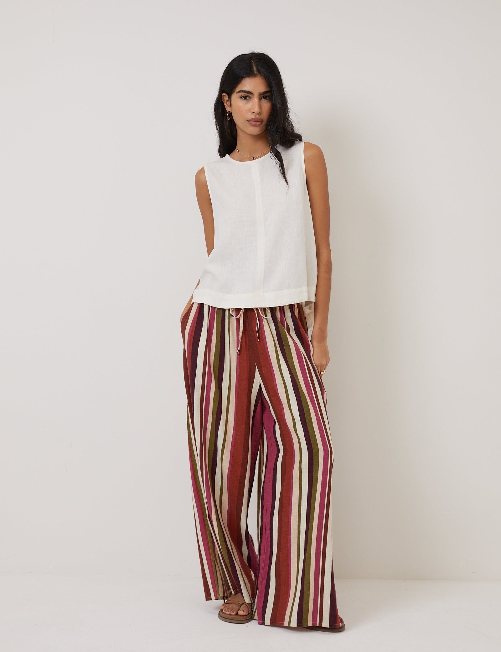 Cream Linen-blend Swing Top