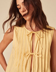 Butter Yellow Linen-blend Tie Front Top