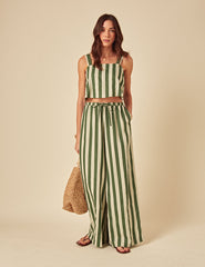 Green Striped Linen-blend Swing Top