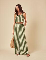 Green Striped Linen-blend Swing Top