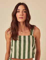 Green Striped Linen-blend Swing Top