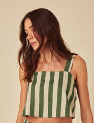Green Striped Linen-blend Swing Top