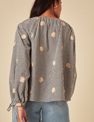Elizabeth Scarlett Black Gingham Shell Embroidered Poet Blouse