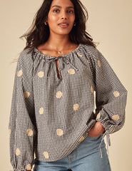 Elizabeth Scarlett Black Gingham Shell Embroidered Poet Blouse