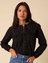 Black Embroidered Peter Pan Collar Blouse