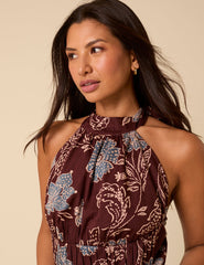 Burgundy Floral Halterneck Top