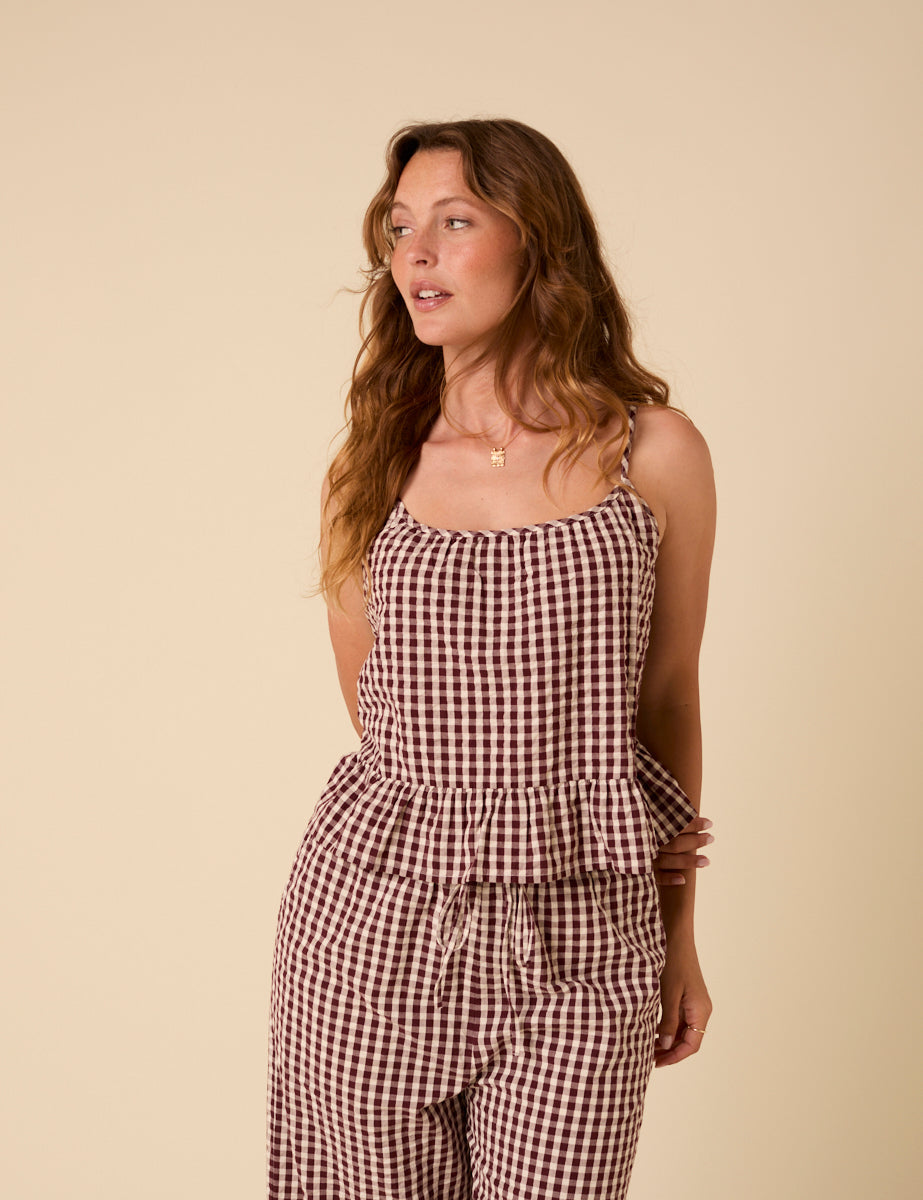 Brown Gingham Cami Top
