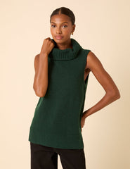 Forest Green Longline Roll Neck Vest