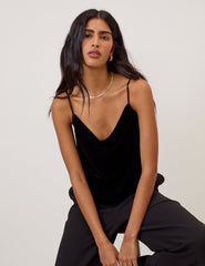 Black Velvet Cowl Neck Cami Top