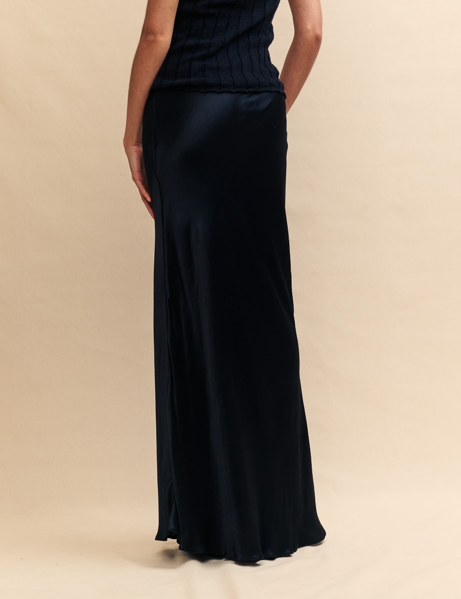Black Mila Satin Maxi Slip Skirt